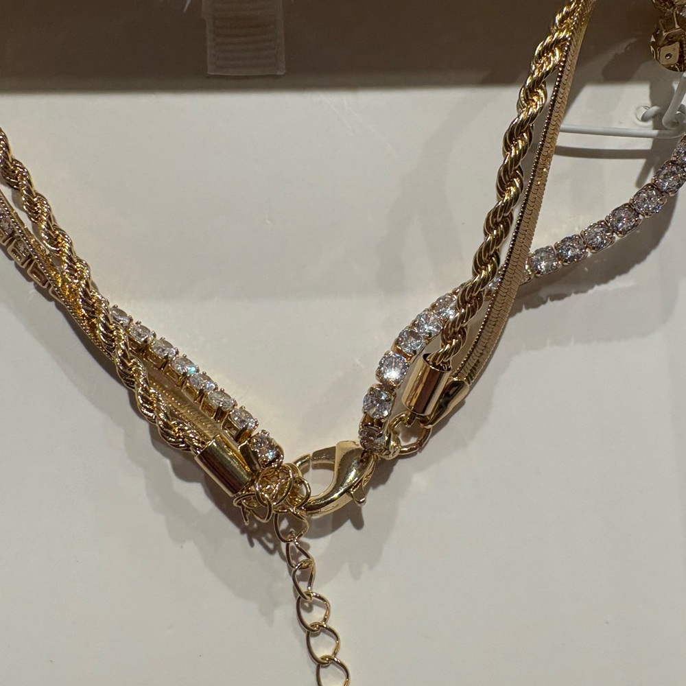 NWT House of Harlow 1960 Gold and Cubic Zirconia Necklace Stack Trio - Picture 4 of 5